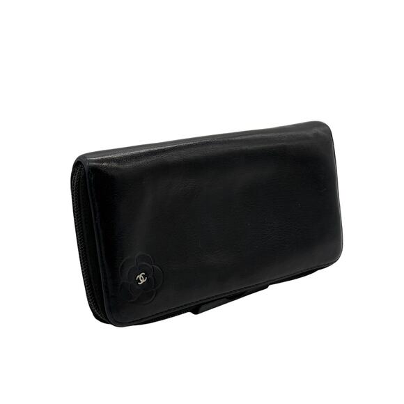 Chanel  Goatskin Camellia Embossed Zip Around Organizer Wallet Black*Beautiful - Picture 3 of 16
